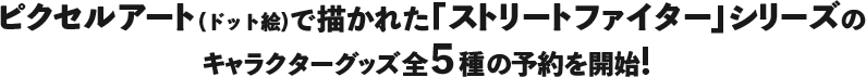 ピクセルアート(ドット絵)で描かれた「ストリートファイター」シリーズの
        ｷャラクターグッズ全5種の予約を開始！